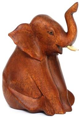 G6 Collection Wooden Hand Carved Sitting Elephant Statue Figurine Sculpture Decorative Home Decor Accent Handmade Handcrafted Decoration Wood