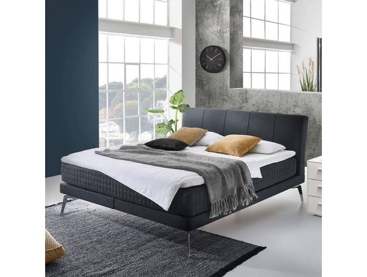 Boxspringbett Elipsa Webstoff 180x200cm Taschenfederkern-Box Härtegrad: H2 Dunkelgrau retro/vintage, mit Partnerbezug