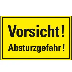 Schild I Hinweisschild Vorsicht! Absturzgefahr!, Kunststoff, 300x200mm