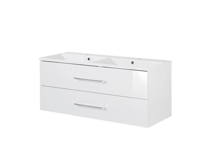 FACKELMANN B.CLEVER Waschbecken mit Unterschrank 120 cm, Weiß, Doppelwaschbecken Gussmarmor Weiß
