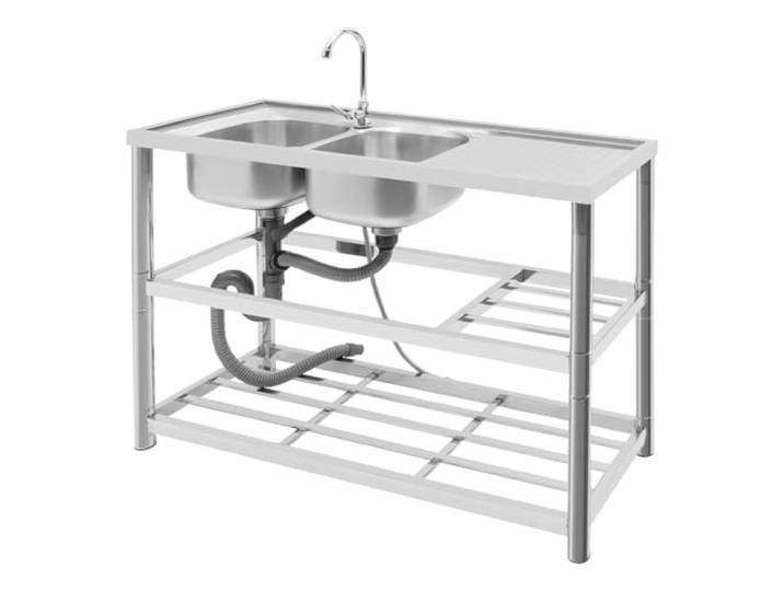 Chynalys Edelstahl Spüle mit Unterschrank Küchenspüle Doppelbecken, Doppelwaschbecken Unterschrank, Doppelspüle Freistehende Küchenspüle mit Abflusseinheit & Wasserhahn, Komplettes Set