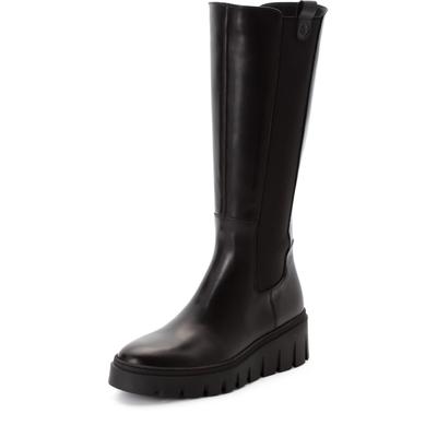 Stiefel TAMARIS, Damen, Gr. 39, Normalschaft, beige (schwarz), Elastischer Einsatz, Glattleder, unifarben, Schuhe Stiefel