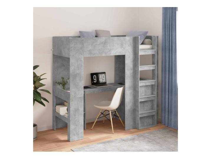 furnicato Bett Loft-Bettenrahmen mit Schreibtisch 193x80x175 cm Beton Grau (1-tlg), Mit Regalen ausgestattetes Hochbett mit integrierter Lernzone