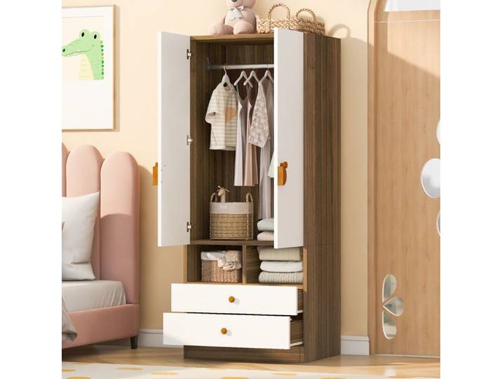 Armoire à vêtements deux portes avec deux tiroirs 70 x 50 x 170 cm