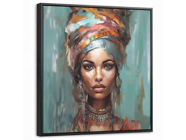 MuchoWow Leinwand Bilder mit Rahmen - Frau - Kunst - Schmuck - Porträt - 50x50, Blaugrau, Quadratisch, 50x50 cm, gerahmt, Bilder & Rahmen, Bilder, Leinwandbilder