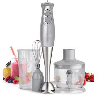 BETTY CROCKER Hand Blender with Beaker,Chopper & Whisk, Silver