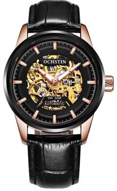 Everyday Crate Ochstin 2002C Automatic Mechanical Watch Mens Skeleton Watch Business Leather Waterproof Wristwatch black