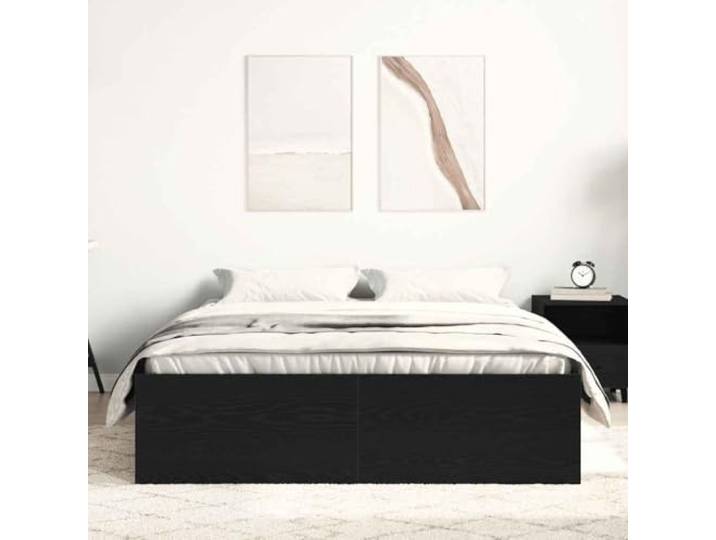 KTHLBRH Bettgestell Eiche Schwarz 120 x 190 cm Spanplatte 6 Fächer, Lattenrost aus Sperrholz, Kiefer, Bettgestell mit Stauraum