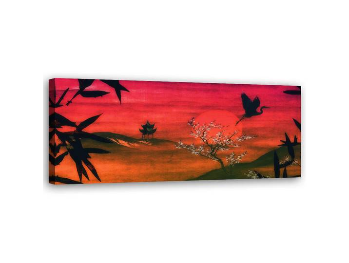 Feeby Wandbild rote landschaft in japan, Pink, Orientalisch, Rechteckig, 90x30 cm, Bilder & Rahmen, Bilder, Leinwandbilder
