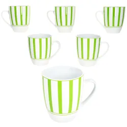 Split grün 6er Set Kaffeebecher 300ml Porzellan-Tasse 6 Pers Streifen Tee Kakao