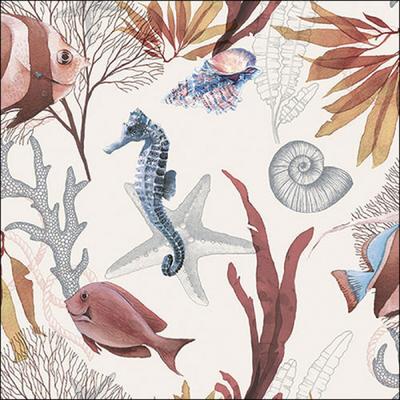 Ambiente 20 Servietten Papier 33x33cm 3-lagig - hochwertige Einwegservietten Seepferdchen Fische Korallen Meeresmotive - Maritim für Sommerdeko Strand Party