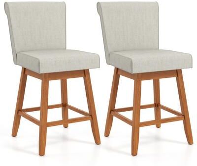 Costway 27 Inch Counter Height Bar Chairs with Rubber Wood Legs Set of 2-Beige