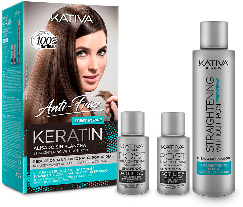 Kativa Keratin ANTI-FRIZZ alisado brasileño sin plancha repara puntas 30 días 3 u