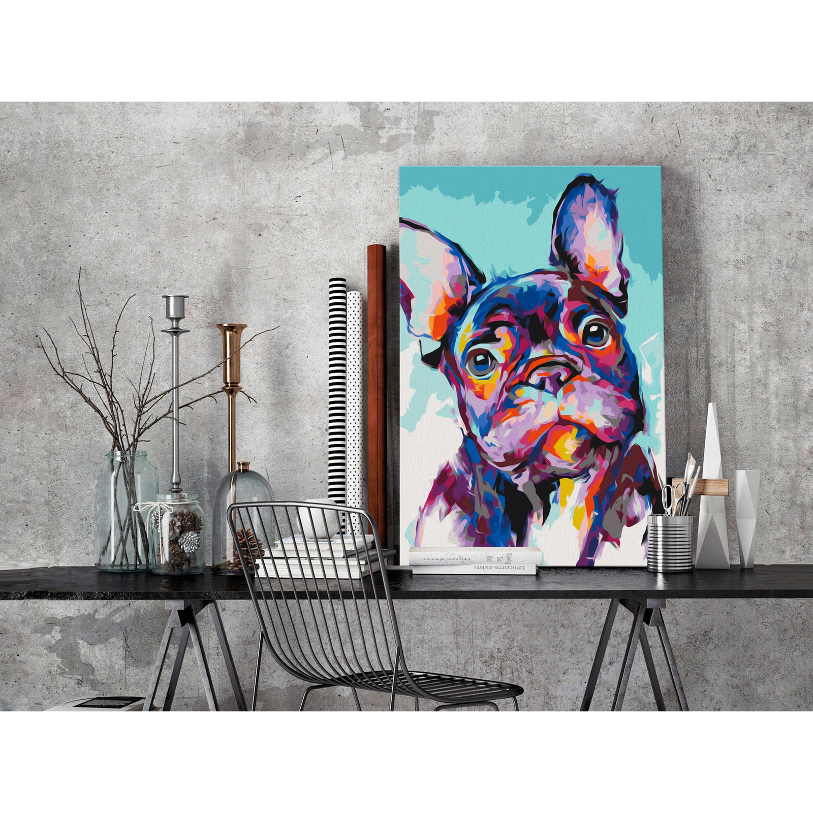 home24 Schilderen op Nummer Bulldog Portrait linnen meerdere kleuren B: 40 cm, D: 50 cm, H: 3 cm