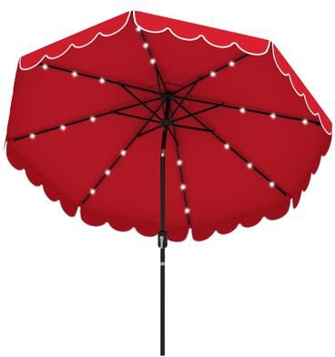 Costway 9.3 Feet Solar Patio Umbrella with 24 LED Lights Vented Top and Ruffles-Red