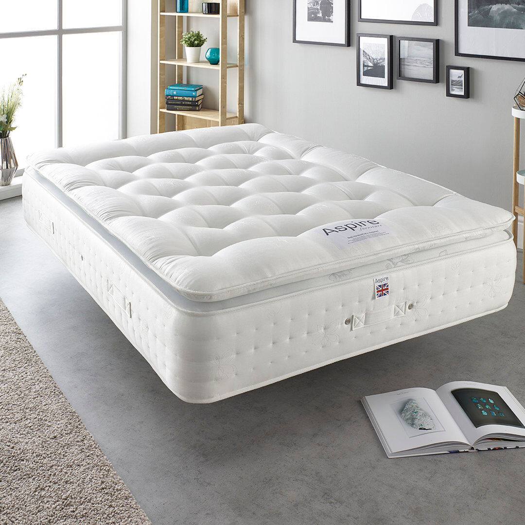 Aspire Premium Natural Wool Pillowtop Pocket Sprung Mattress Small Double (4')