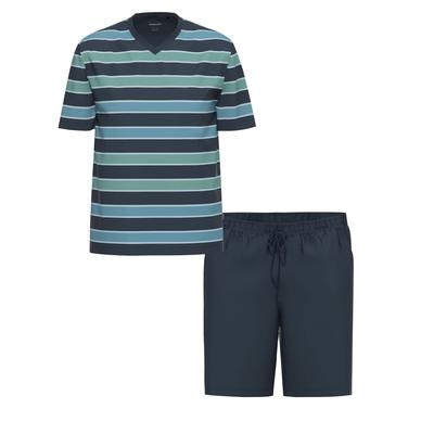 Schlafanzug AMMANN "Herren T-Shirt, Bermuda Hose Night & Relax", Herren, Gr. XXXL, blau (dunkelblau), Homewear-Sets Schlafanzug