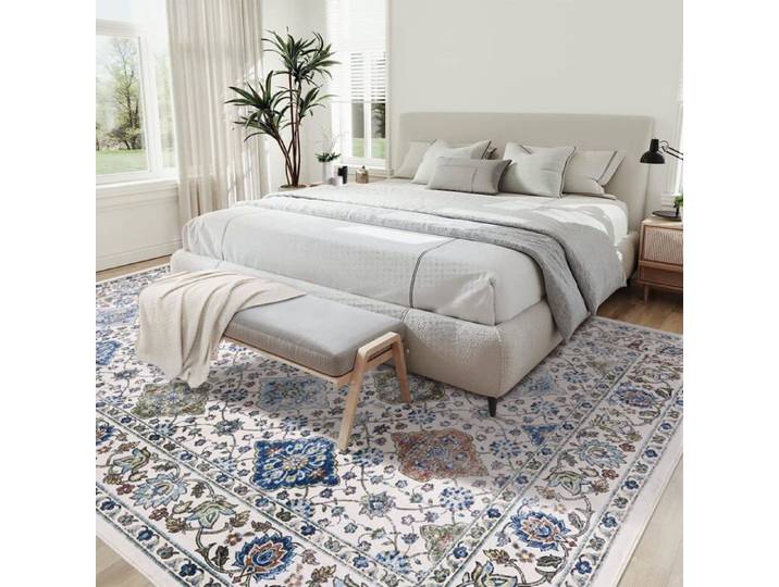 Tapis floral vintage - LUNSY - Lavable en machine - Cachemire synthétique - Motif floral - Antidérapant TPR
