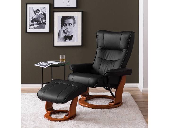 Relaxsessel Westerwald Schwarz/Schwarz Lederart: Echtleder Material: Kunstleder Oberfläche Holz: Lackiert 82 x 105 x 84cm