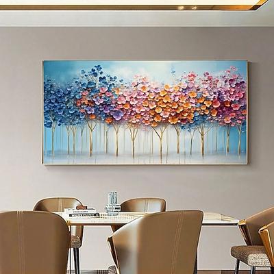 Großes, originales Blumen-Ölgemälde auf Leinwand, abstrakt, 3D, farbenfrohe Blumenstruktur, bunte Blütenblätter, Boho-Wanddekoration, individuelle Wandgestaltung für das Wohnzimmer