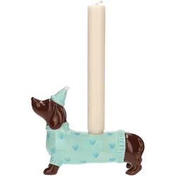Mignon, Kerzenhalter Dackel mit Mütze, türkis
