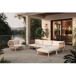 OUTFLEXX Visby Gartenlounge 5-teilig, creme/weiß, Alu/Stahl, inkl. Kissen & Ottomane, elektrophoretisch beschichtet