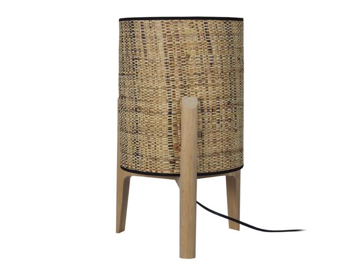 Lampe cylindre bois naturel abat-jour jute