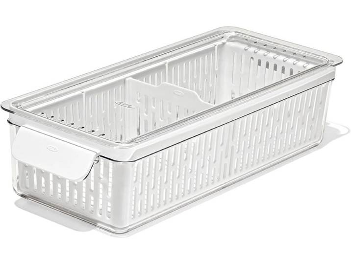 Aufbewahrungssystem OXO GOOD GRIPS OXO Obst und Gemüseaufbewahrung - Langebehälter , transparent, B:37cm H:9,3cm, Kunststoff, Lebensmittelaufbewahrungsbehälter, Aufbewahrungssystem