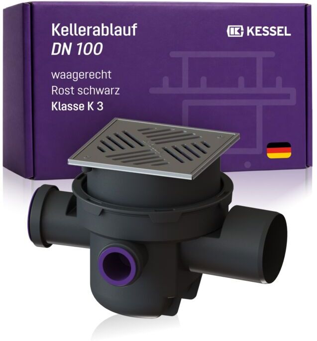 Kessel Kellerablauf 29121 DN 100, 187 x 187 mm Schlitzrost Edelstahl, verschraubt
