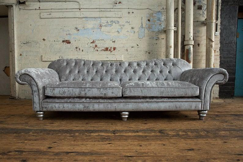 Chesterfield XXL Sofa 4-Zits Loungebank in Leder Zilver