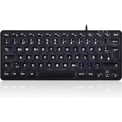 Perixx PERIBOARD-332B DE, Mini-Tastatur, USB kabelgebunden, Hintergrundbeleuchtung, schwarz (DE, Kabelgebunden), Tastatur, Schwarz