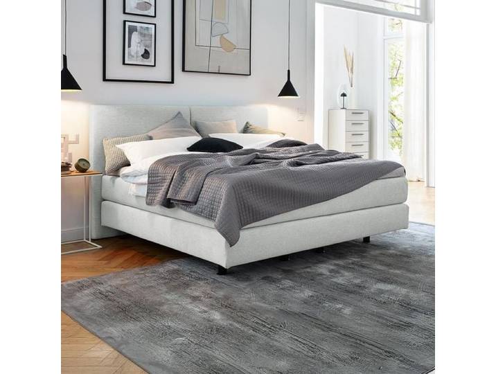 Musterring Boxspringbett Elias Webstoff mit Kopfteil geradlinig 140x200cm TTF-Box Härtegrad: H2/H3 Hellgrau modern