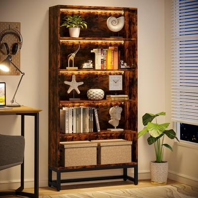 Bluebell 71-Inch Bookcase with LED Lights, 5-Tier Industrial Bookshelf