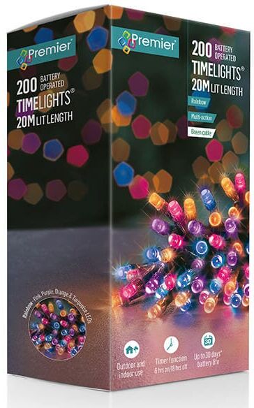 Premier Decorations Premier Battery Operated 200 Rainbow LED Timelights with Multi-Action & Timer