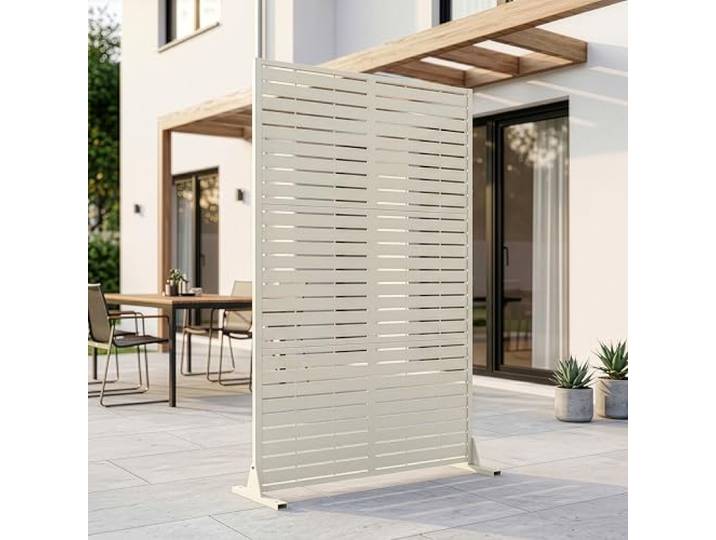 casa.pro Trennwand Nodepp Raumteiler 180 x 120 cm Sichtschutz Outdoor Indoor Raumtrenner Terrasse Balkon verzinkter Stahl Paravent Knoblauchbeige