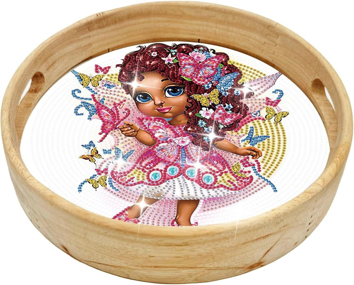 Diamant Schilderij Dienblad met Handvat - Houten Hobby Dienblad - 21,5 cm - F6