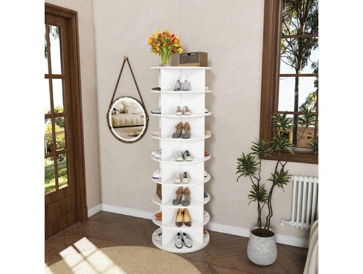 Meuble à chaussures rotatif 8 étages organisateur 360° pour 32 paires de chaussures blanc