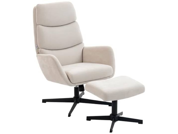 HOMCOM Relaxsessel mit Hocker mit Hoher Rückenlehne Wippfunktion Beige Leinenoptik, Metallsockel, Polstersessel, Wohnzimmer, Schlafzimmer
