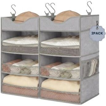 Garvee 3-Shelf Hanging Closet Organizer with Top Shelf, 30-Lb Capacity, Side Pocket for Clothes, Shoes & Dorm Storage