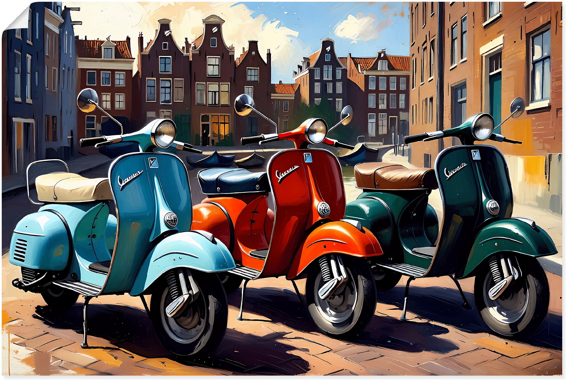 Wandbild ARTLAND "Mit dem Motorroller nach Amsterdam", farbe bild(er): farbig, B:30cm H:20cm, Bilder, Wandbild, als Alubild, Leinwandbild, Poster, Wandaufkleber in verschied. Grössen farbe bild(er): farbig B/H/T: 30cm x 20cm, Kunstdrucke & Poster Querform