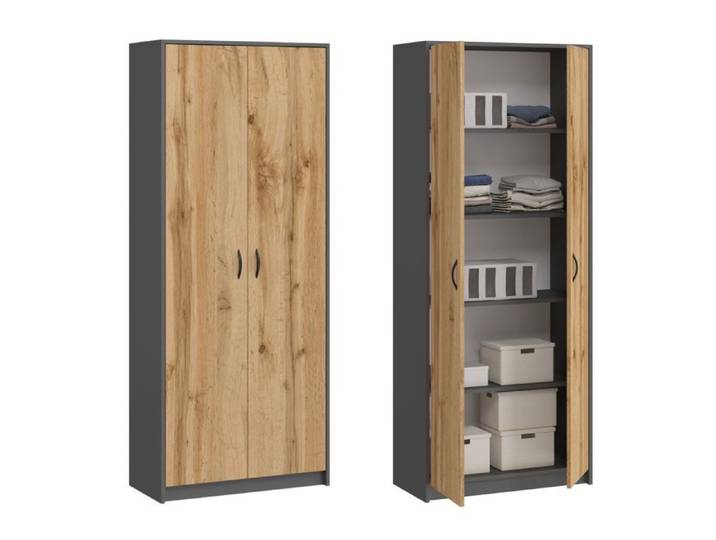 Armoire de bureau 2 portes - Armoire multi-usages - 74x35x180cm - 4 étagères - Meuble de rangement - Anthracite Chêne