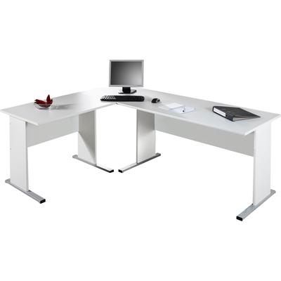 Eckschreibtisch SCHILDMEYER "Serie 200, Eckschreibtisch, Made in Germany, B: 350 cm", weiß (weiß, weiß, silber, silber, weiß), T:65cm, Tische, Eckschreibtisch, Solide Verarbeitung - Dieses Produkt ist in Deutschland gefertigt