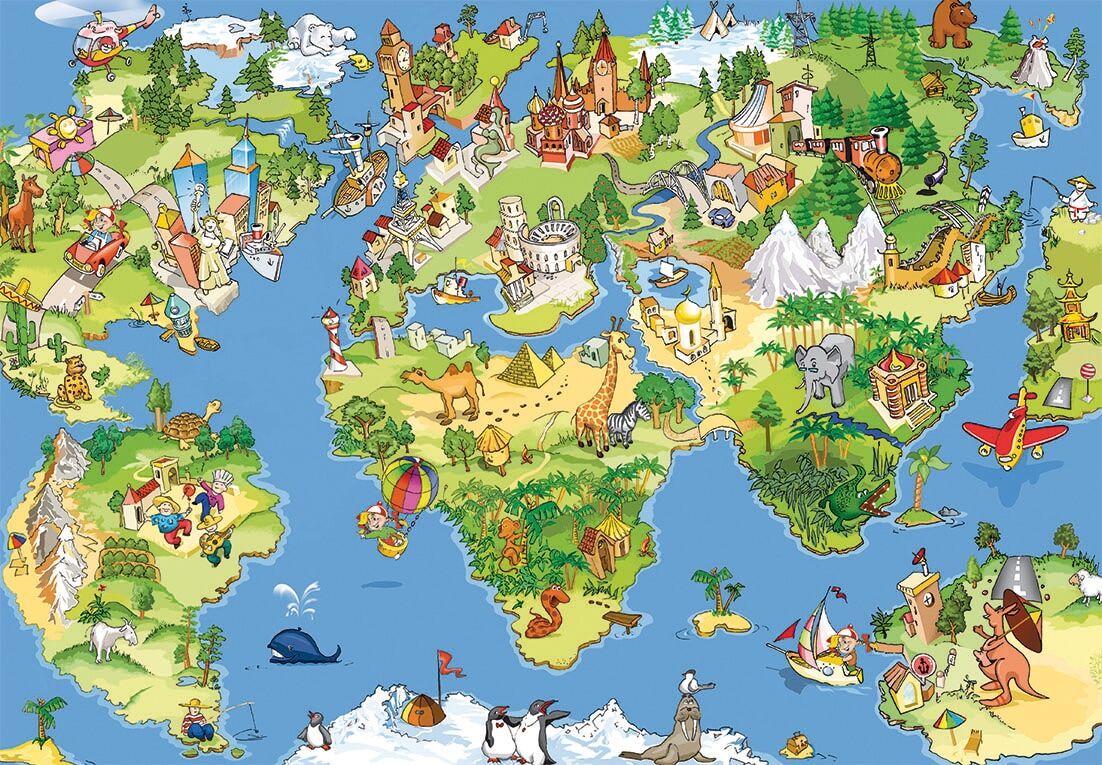 Fototapete PAPERMOON "Kids World Map", bunt, B:4m L:2,6m, Vlies, Tapeten
