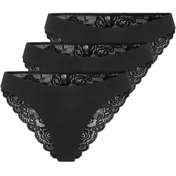 ONLY Damen Brazil-Slips, 3er Pack - ONLCHLOE LACE BRAZIL, Spitze Schwarz / XS