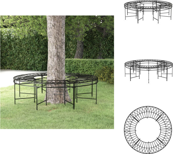 vidaXL Baumbank Rund Ø160 cm Schwarz Stahl - Gartenbänke