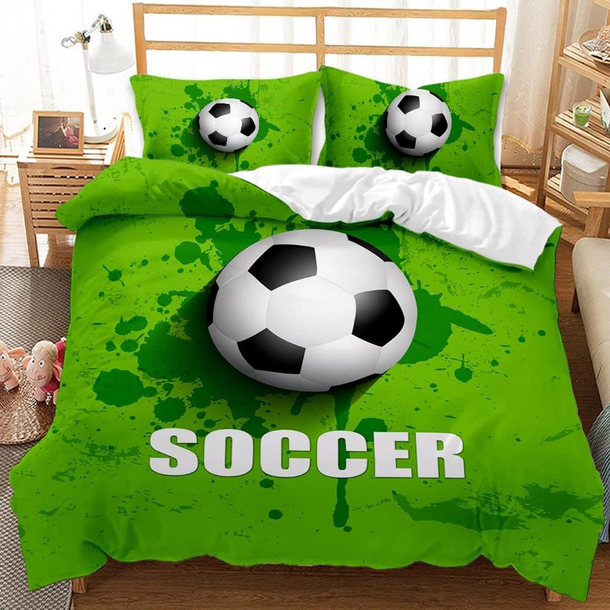 Voetbal Dekbedovertrek Set Kleurrijk 3D Thema Microvezel Beddengoed voor Kinderen