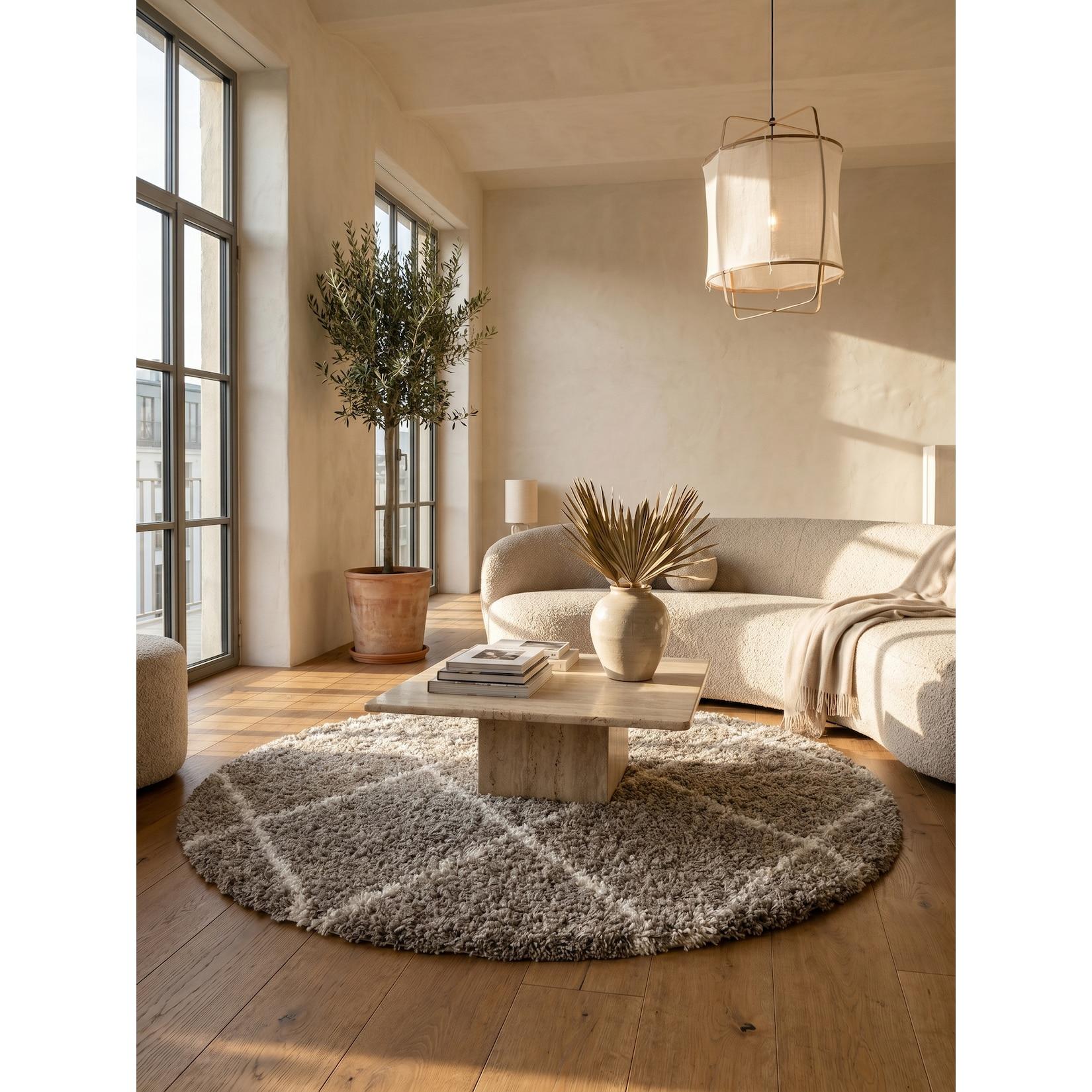 Hochflorteppich DOLOMIT, geometrisch, Beige, Ø 80 cm