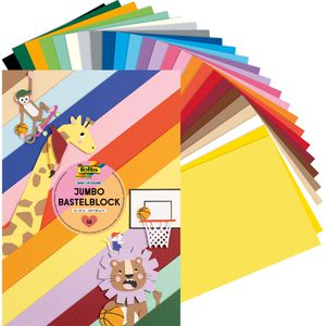 Folia Fotokarton 687 Jumbo Bastelblock, 23 x 33cm, 25 Farben sortiert, 130-300g/m², 50 Blatt