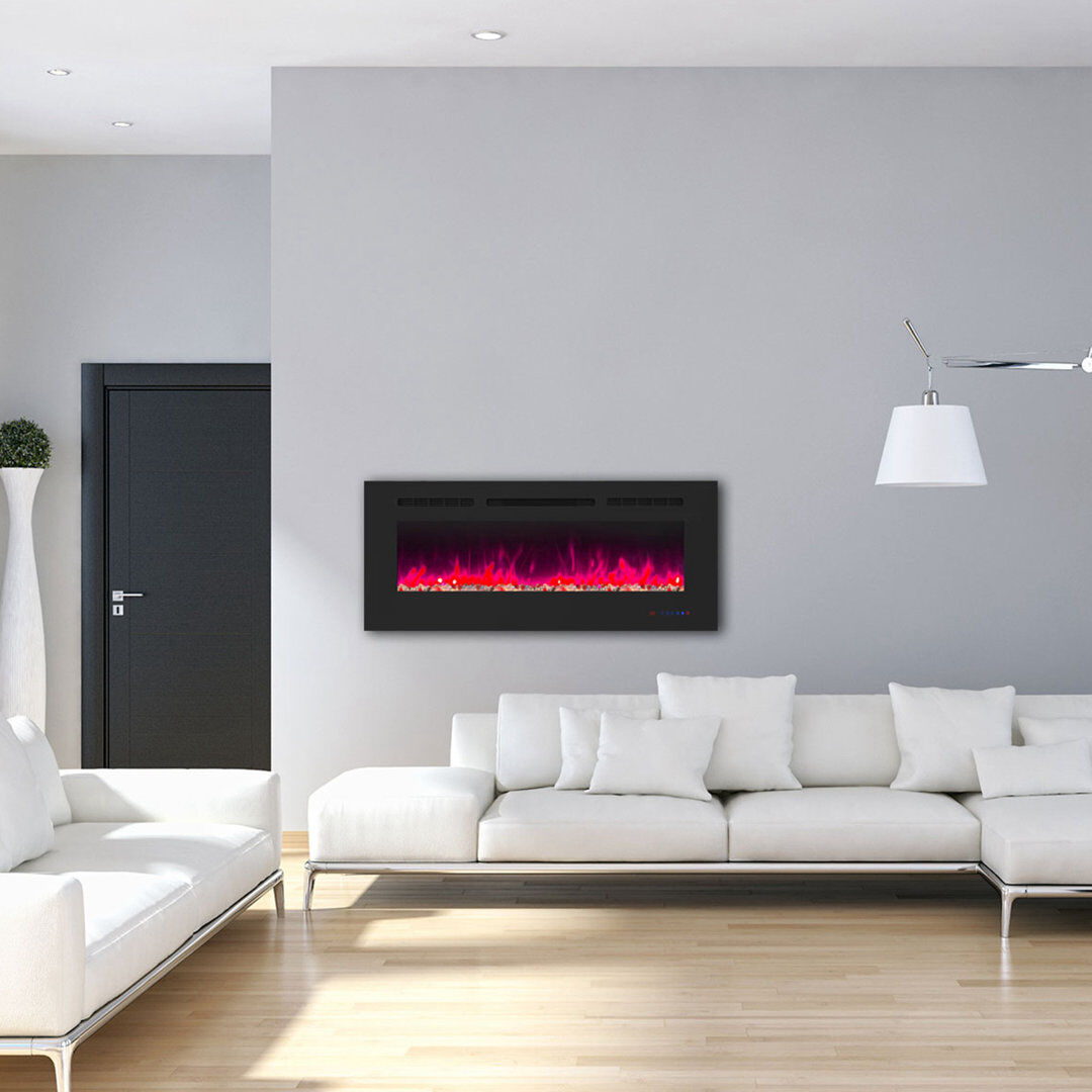 Metro Electric Fireplace with Remote & Touch Screen Control, Electric Fireplace Mounted Recessed, 13 LED Color Flame Effect, 2 Heat Settings 750W/1500W, Tim Black 45cm H x 106.7cm W x 13.98cm D