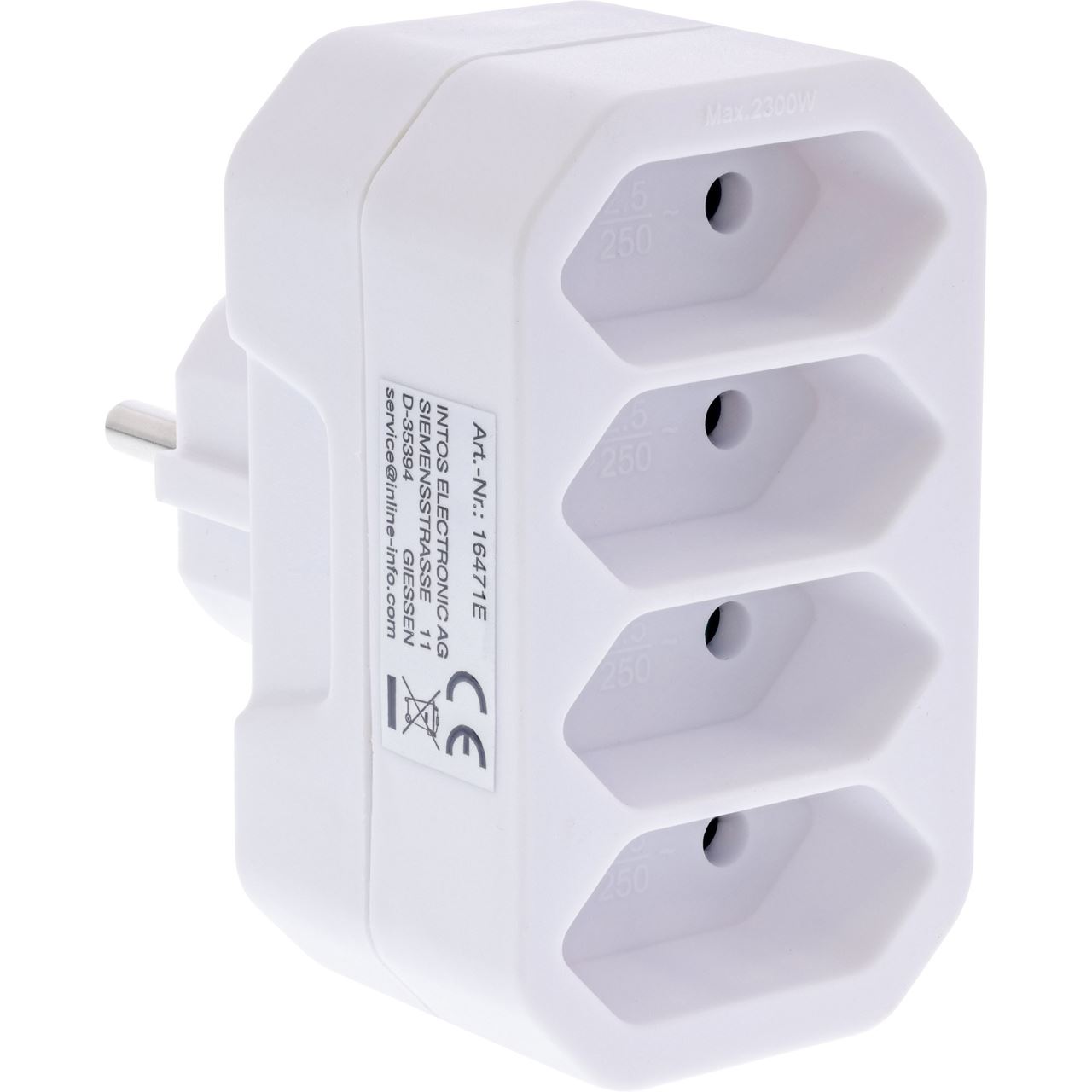 0.00m InLine Steckdosenadapter Schutzkontakt Weiß 4 (16471E)